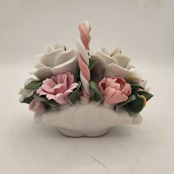 Vintage Porcelain Flower Basket Ornate Accessory Miniature Pastel Italian Style - Picture 2 of 7